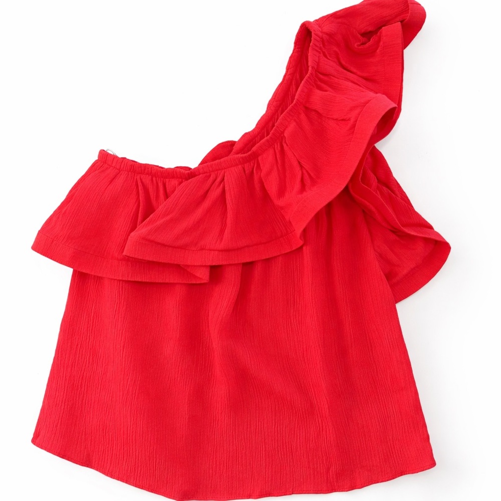 MISA Los Angeles Red One Shoulder Ruffle Blouse Top Size M
